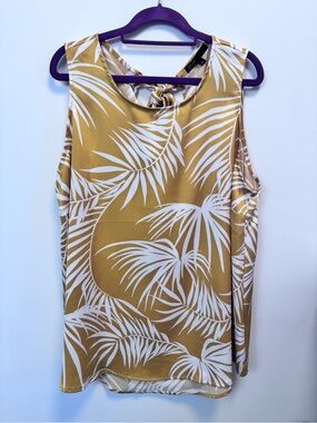 Sleeveless Mustard Palm-Print Tank Top